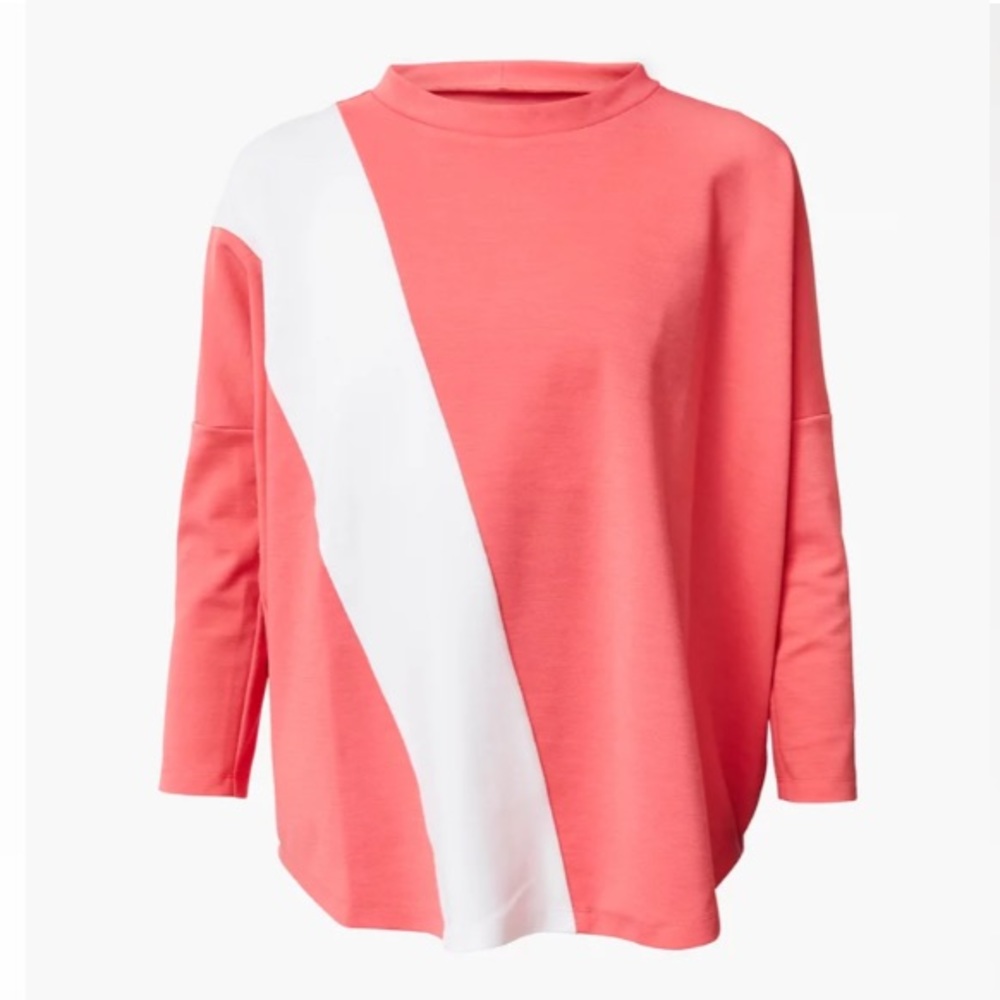 Poppy Pink and White Slash Crewneck Pullover TNUCK SPORT M/L